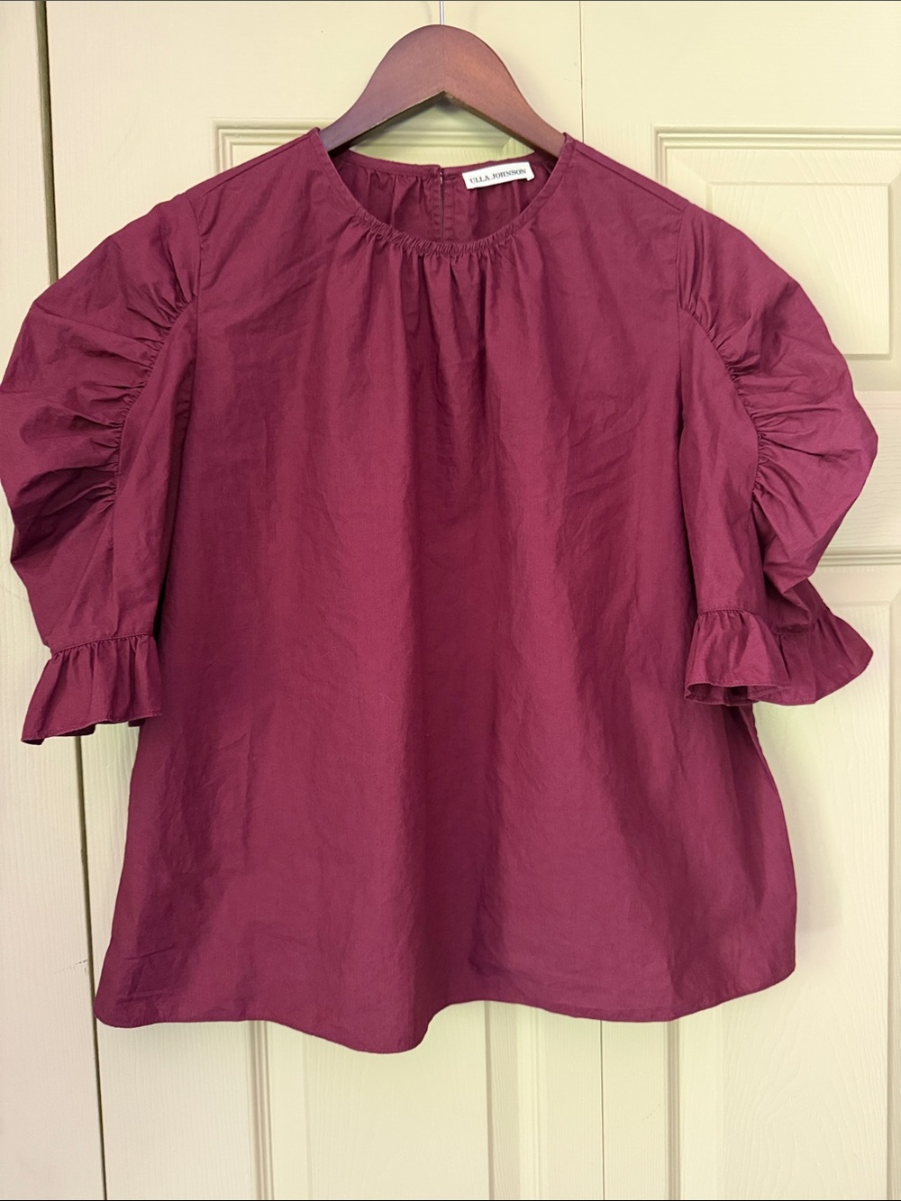 Ulla Johnson Joni Claret Top Size 8 Burgundy Puff Sleeve